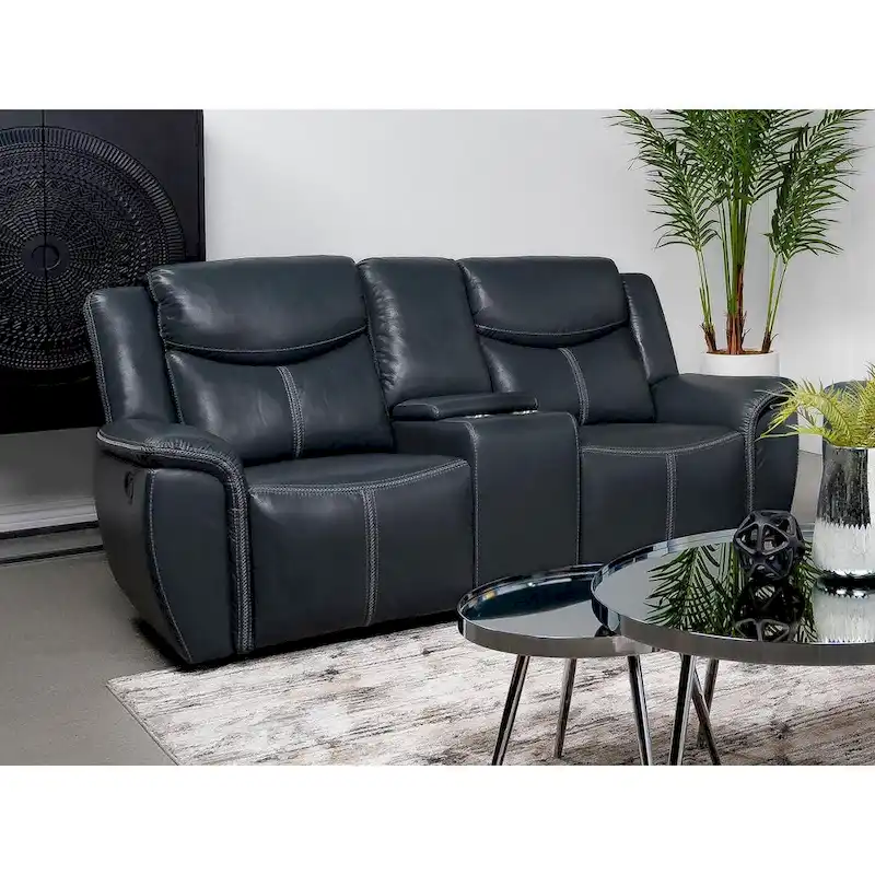 Stanwicke Blue Motion Reclining Loveseat with Console