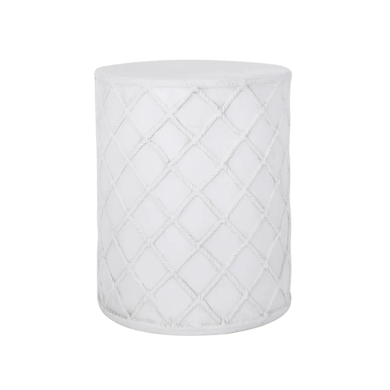 Outdoor End Table, Round 15 Inch Top, Antique White Faux Concrete