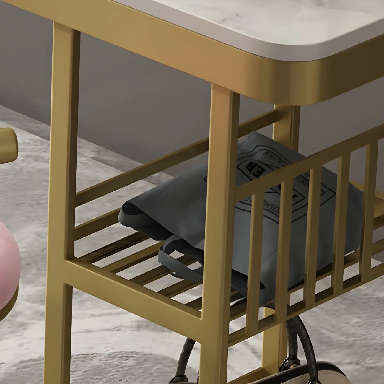 Glam Gold White Faux Marble Shelf Bar Tables