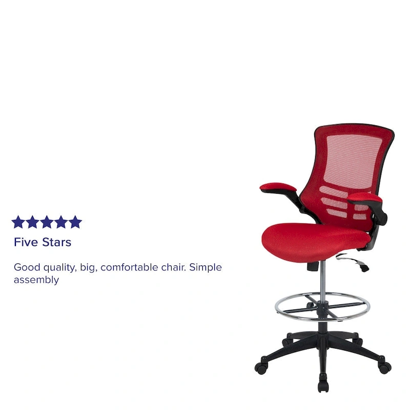 Mid-Back Ergonomic Drafting Chair with Adjustable Foot Ring and Flip-Up Arms