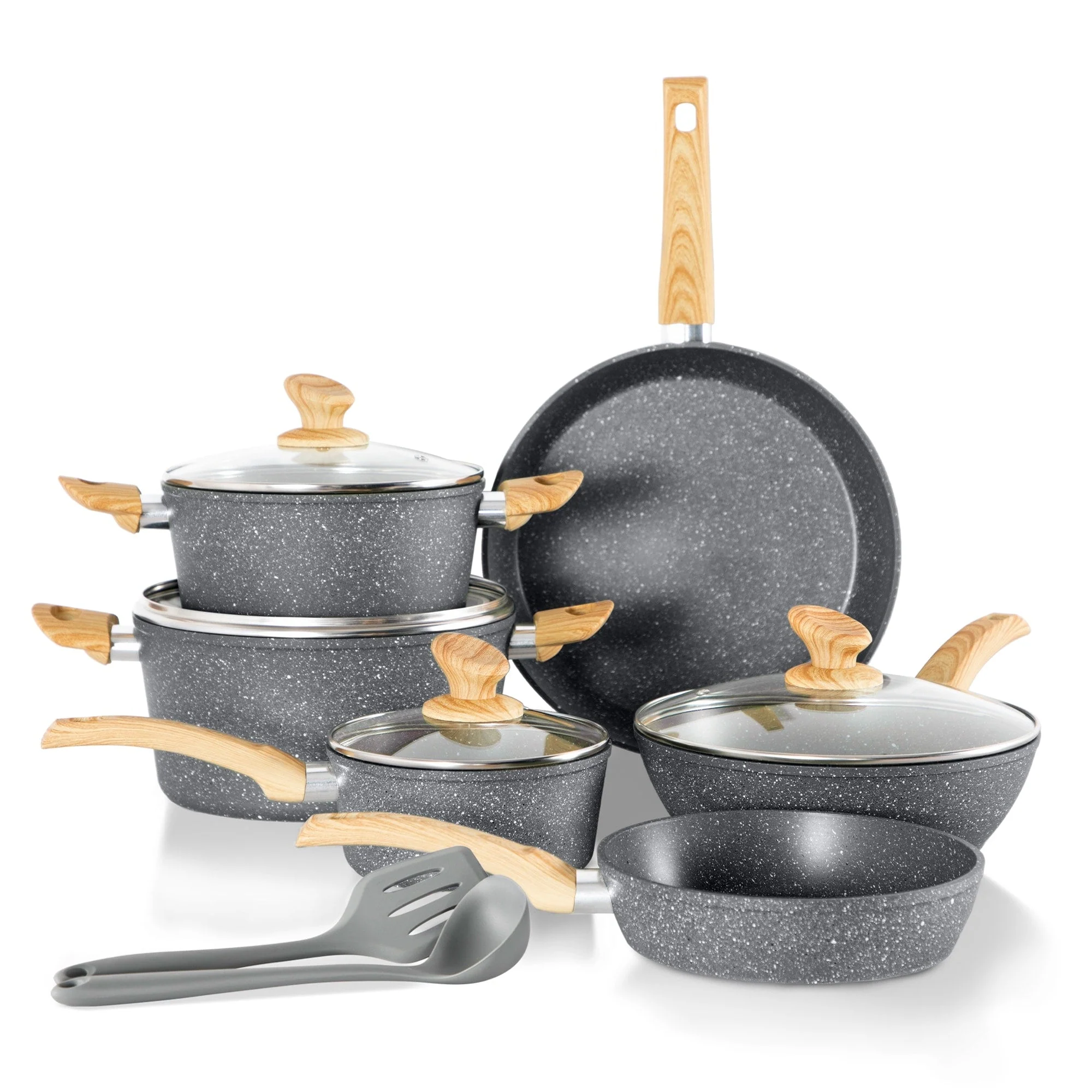 Kitchen Cookware Sets Nonstick, 12 Piece Pots and Pans Set Granite Cooking Set