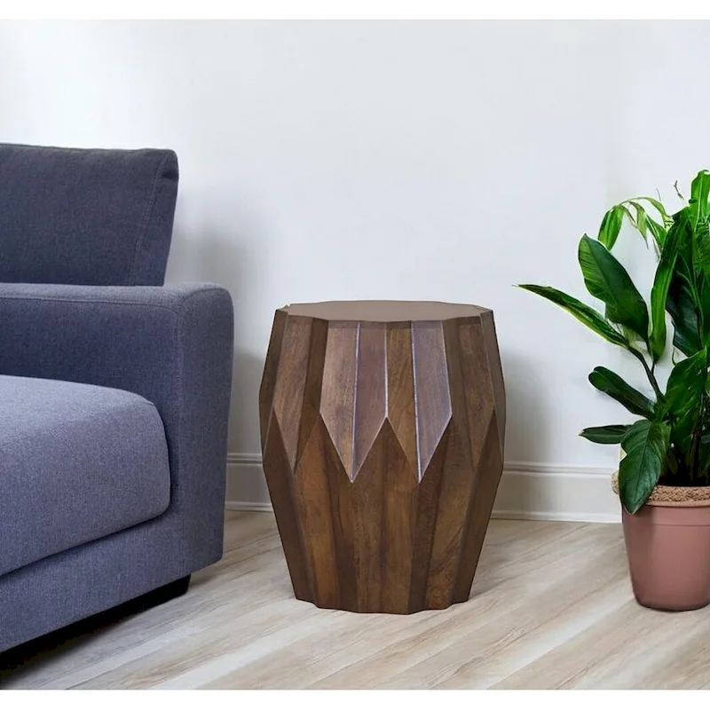 HomeRoots 23 Dark Brown Solid Wood Drum End Table - 16.4