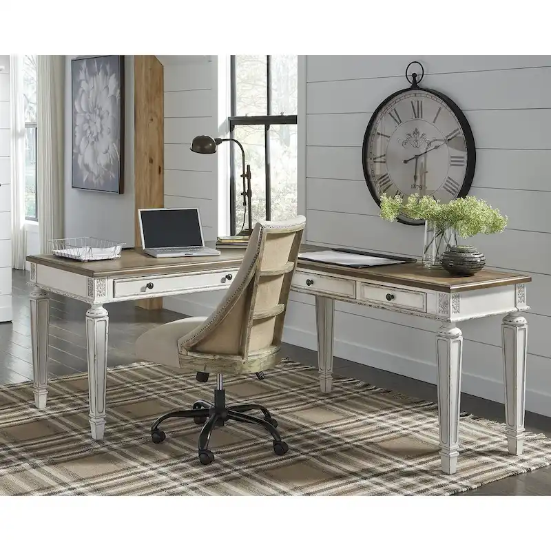 Realyn Antique White/Brown 2-Piece Home Office Desk