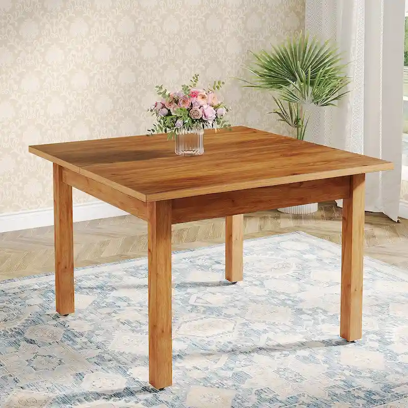 39.4 Square Dining Table with Solid Wood Legs for 4, Small Kitchen Tables for Dining Room