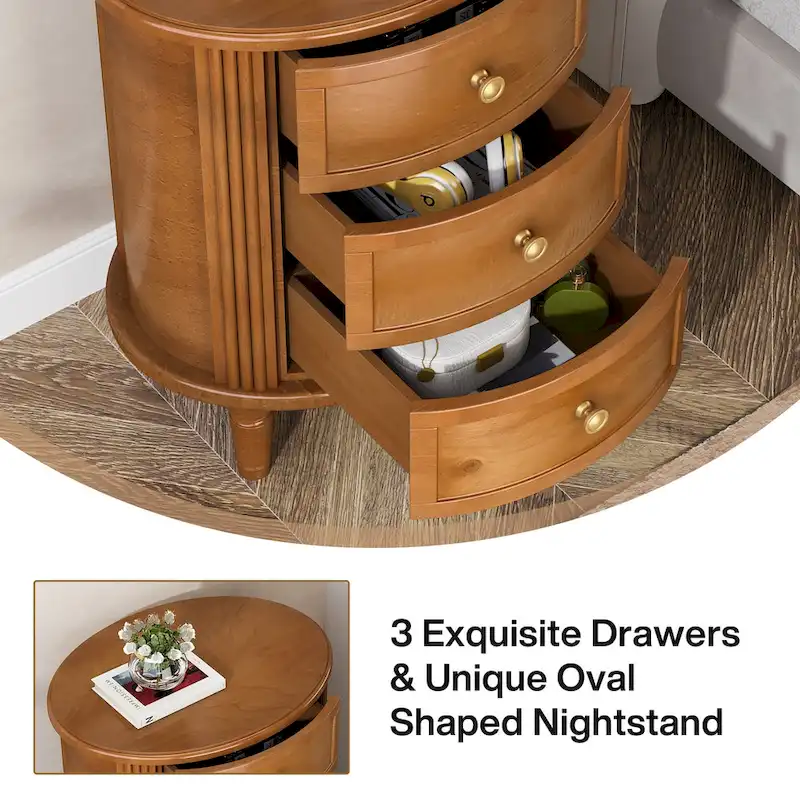 Fully Assembled Nightstand with 3 Drawers