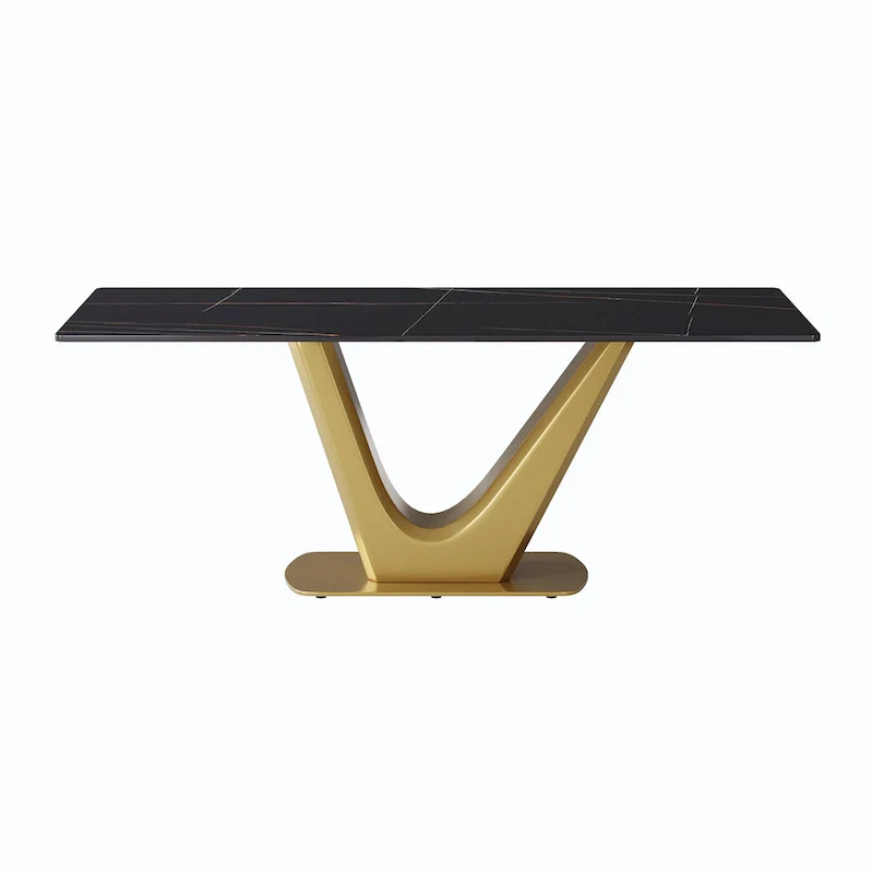 V Shape Pedestal Modern Marble Dining Table Slate Kitchen Table