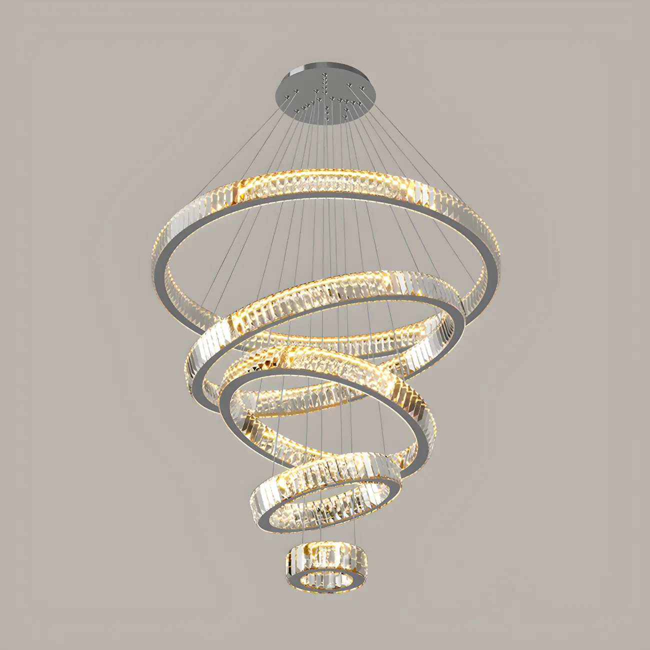 Gold Spiral Ring Crystal Tier Chandelier Modern Remote LED
