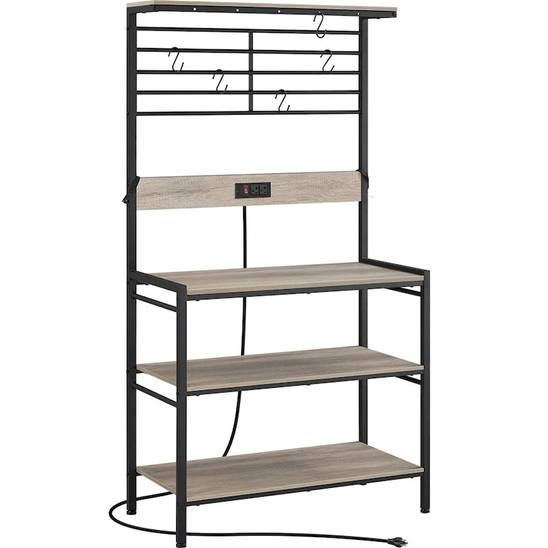 Yaheetech Kitchen Baker's Rack with Power Outlet, 4-tier Kitchen Microwave Oven Stand, Gray