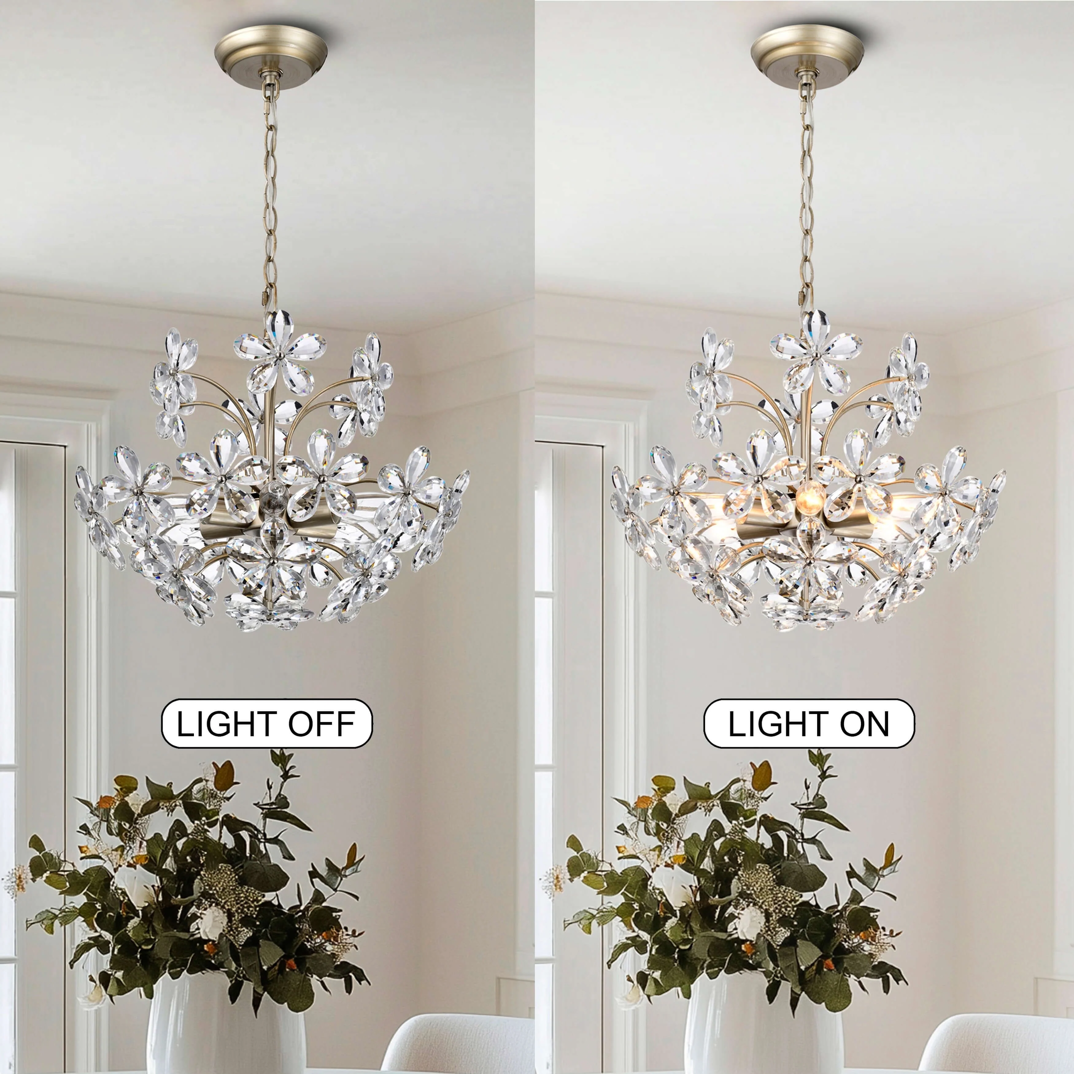 Rosa 6-Light Brushed Silver-ish Champagne Flower Crystal Chandelier