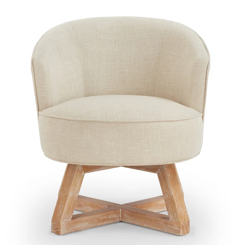 Beige Modern 27 Linen Swivel Barrel Chair