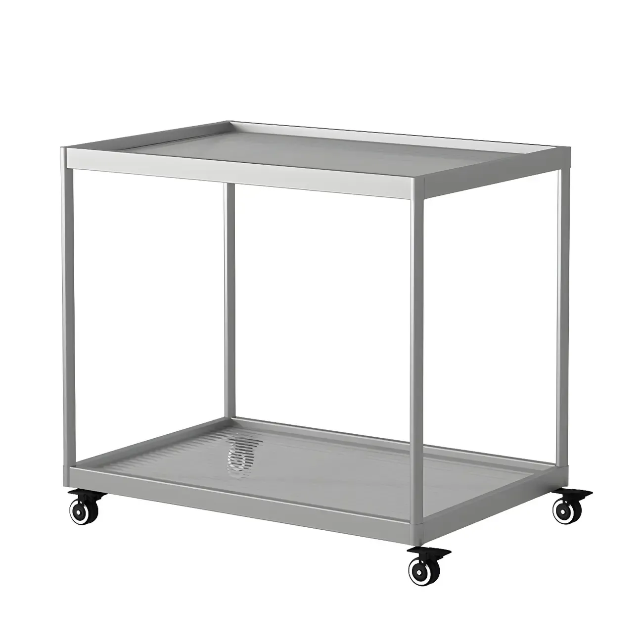 Gold Glass Rectangular Top Shelf Side Table on Wheels