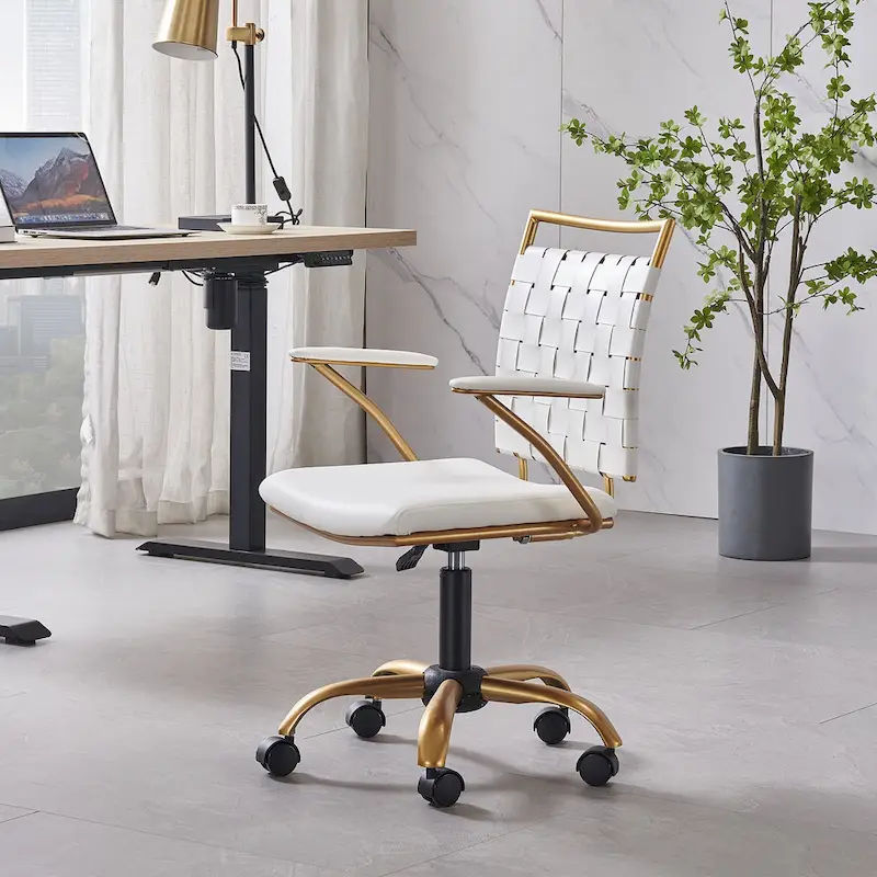 CAROCC Home Office Desk Chair Gold with Throw Pillow