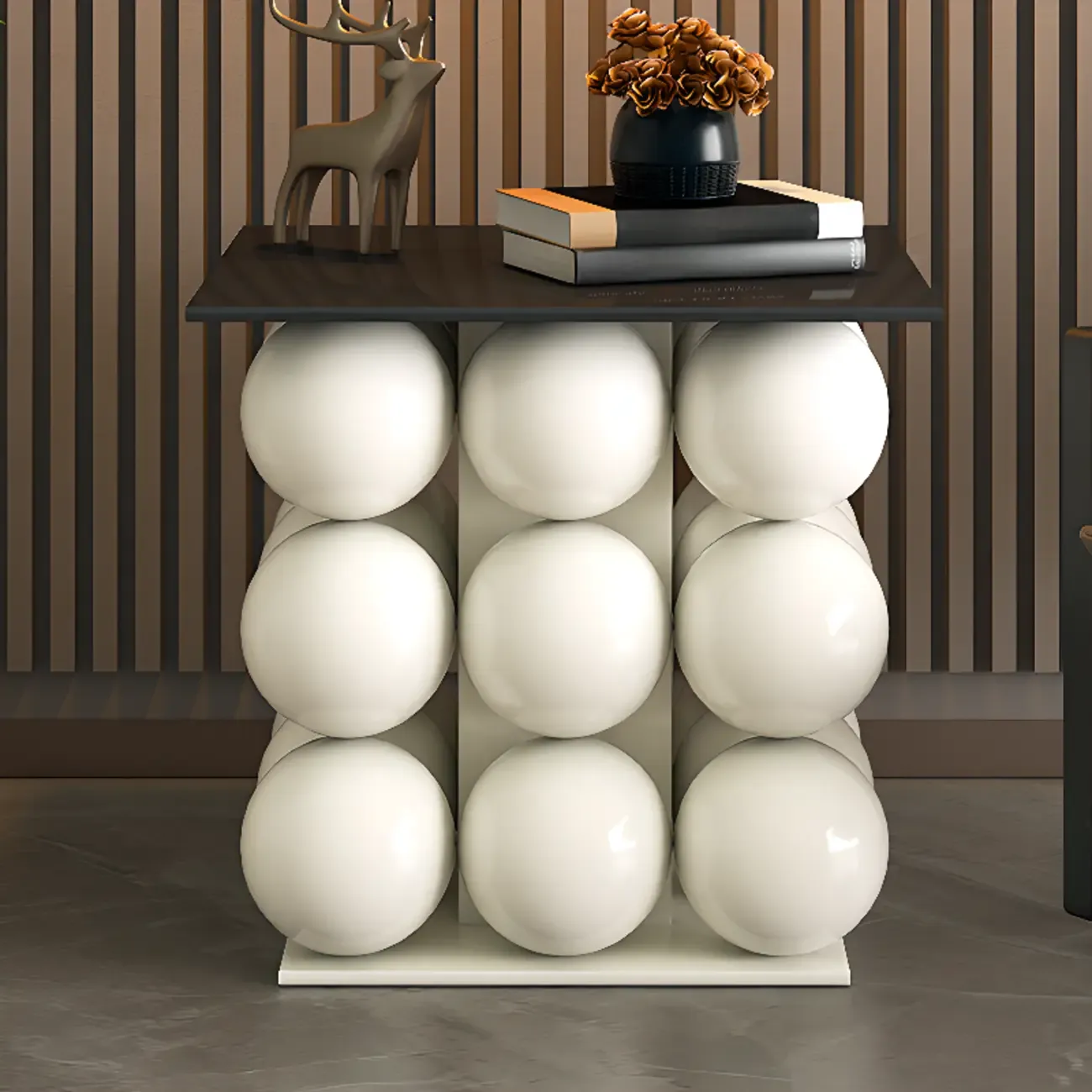 Artistic Modern Pedestal Metal Side Table with Stone Top