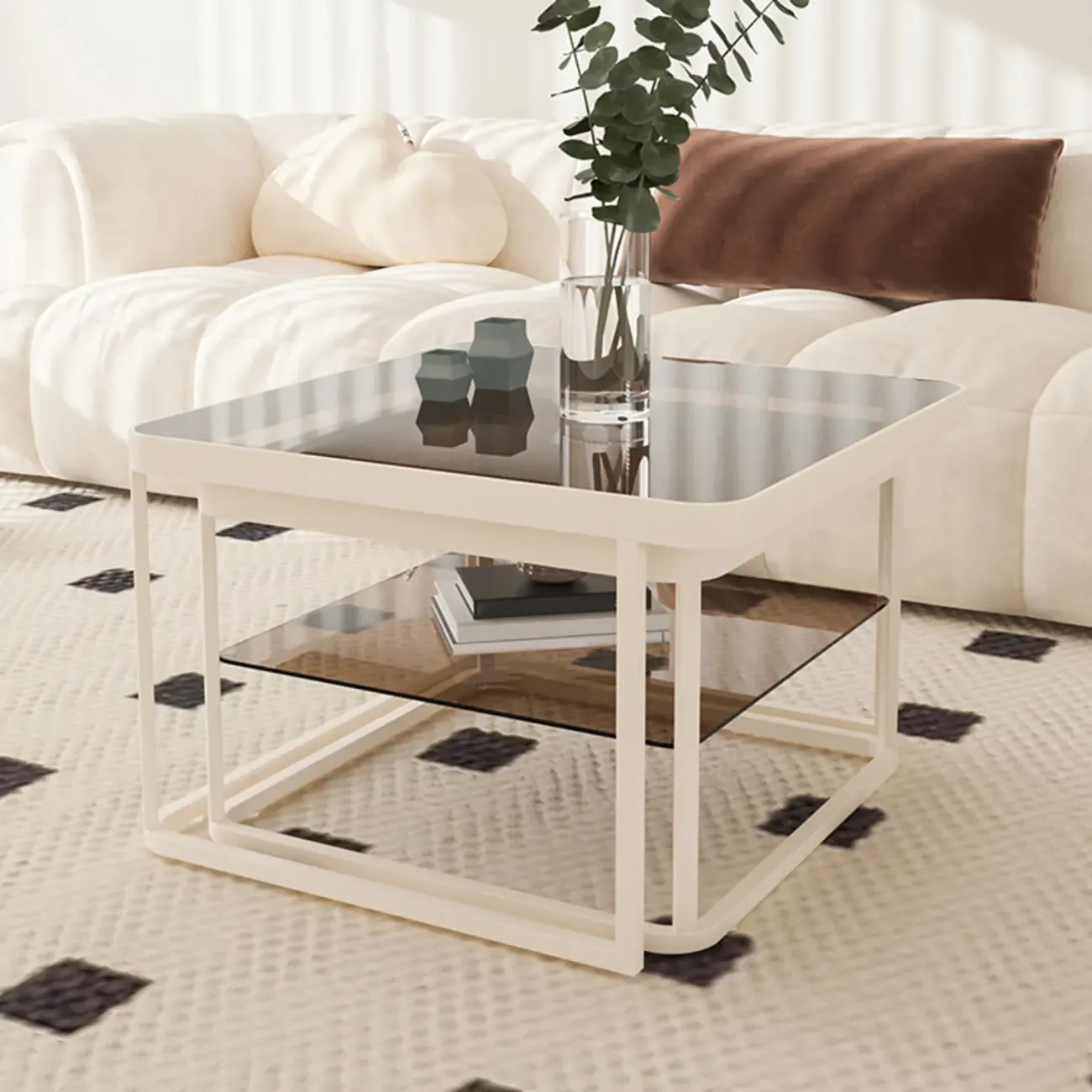 Modern Glass Nesting Coffee Table in Black with Storage