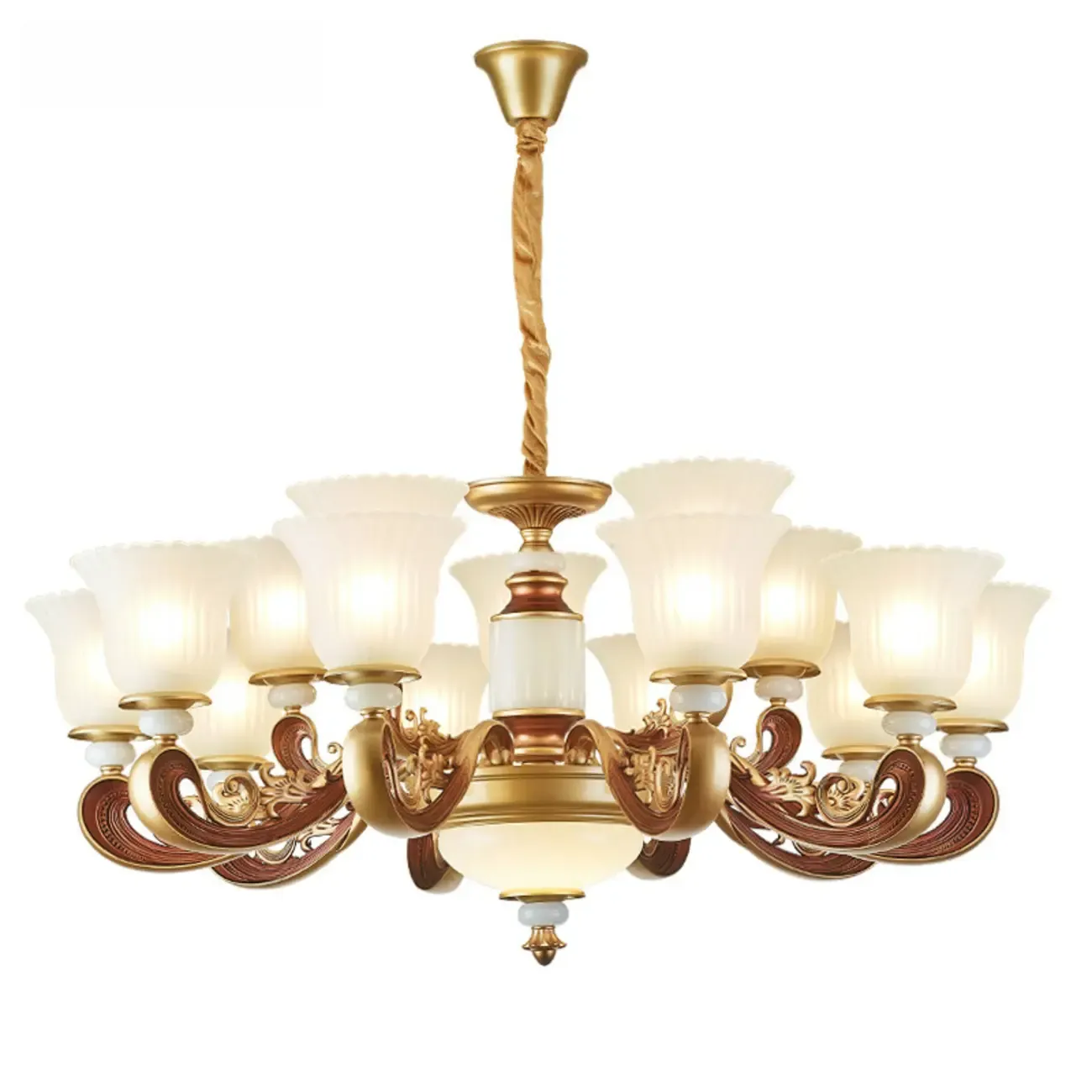 Adjustable Dining Room Gold Glass Bell Shape Up Light Chandelier