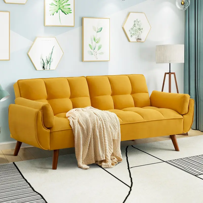 75.39 Futon Sofa Bed, Convertible Folding Futon Couch Recliner Lounge For Living Room With 2 Pillow/Armrest