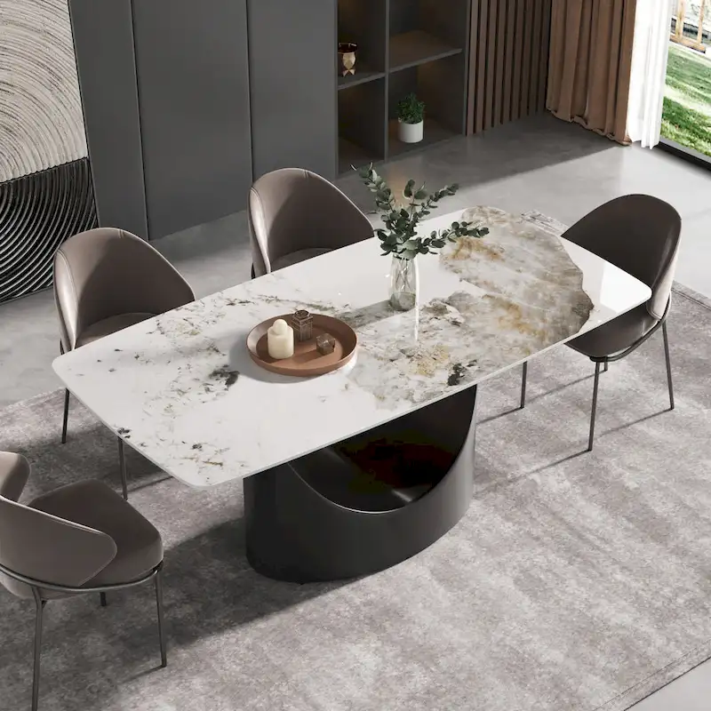 71  Modern Artificial Marble Dining Table with Carbon Steel Base