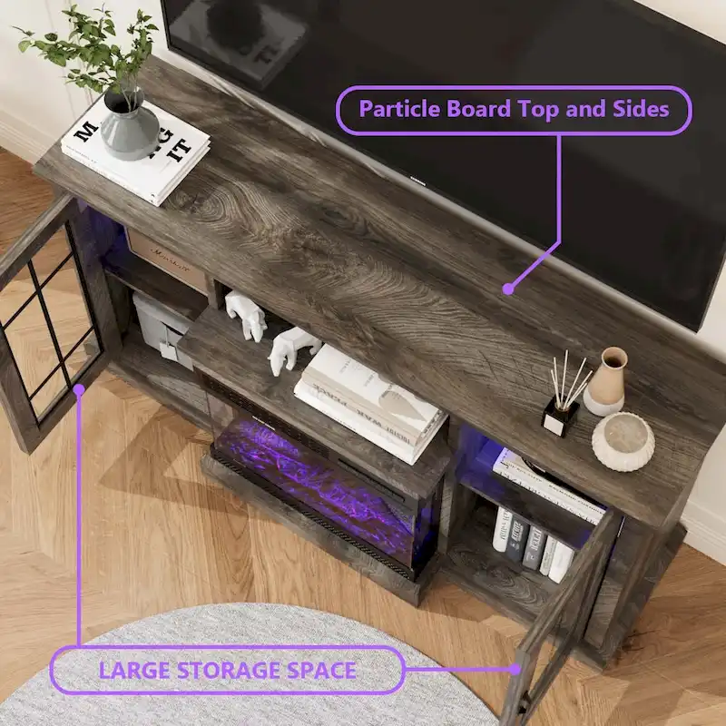 Fireplace TV Stand with All-Sided Glass Electric Fireplace