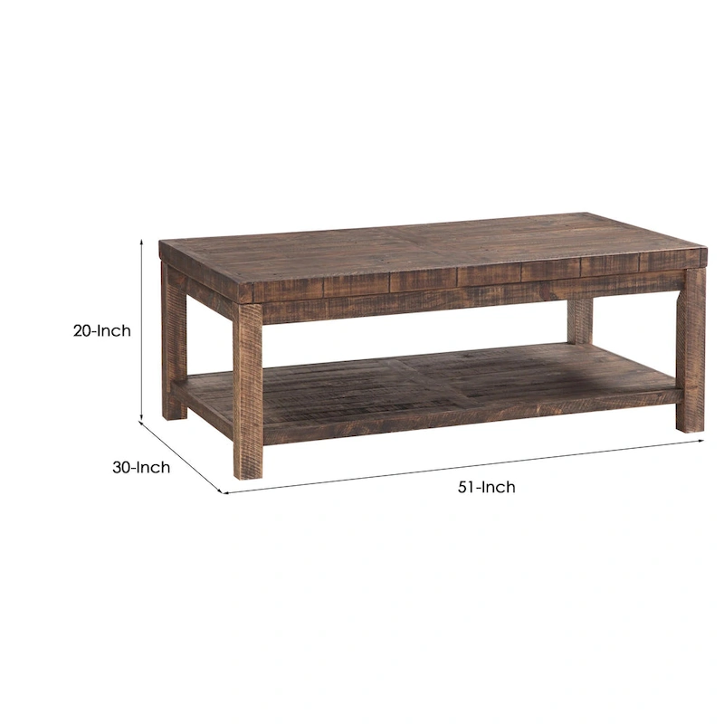 Wooden Coffee Table with One Shelf, Taupe Brown