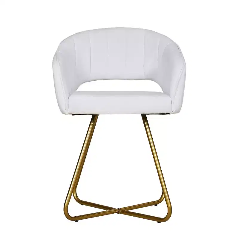 White Velvet Accent Armchair with Gold Metal Base, Padded Seat & Back, Seats 1
