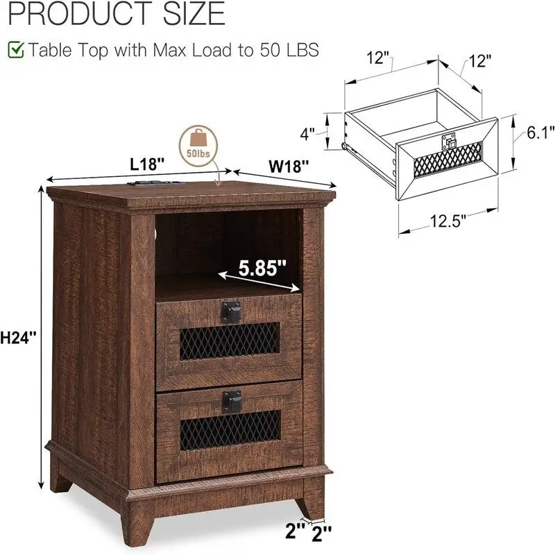 End Table with 2 Drawers - 18 D x 18 W x 24 H