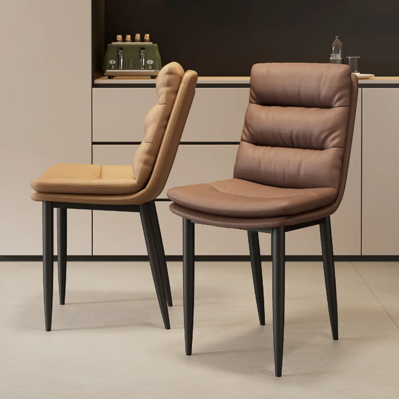 Modern Channel Tufting Upholstered Faux Leather Dining Chair