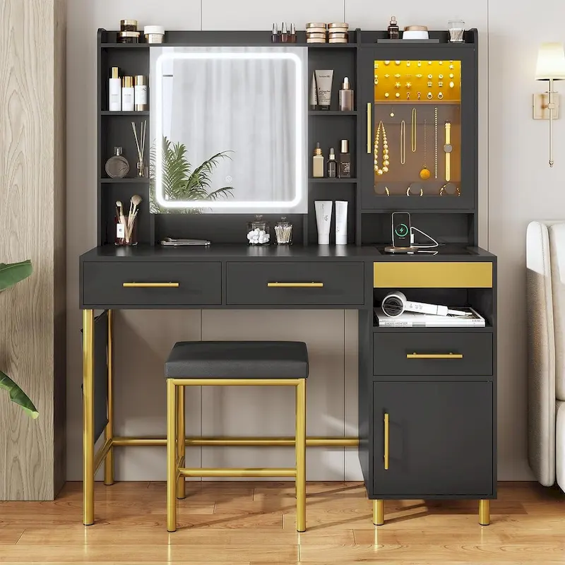 Makeup Vanity Set with Hidden Storage Space and Jewelry Cabinet