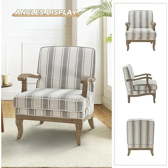 Rinaldo Farmhouse Polyester Armchair with Solid Wood Legs by HULALA HOME