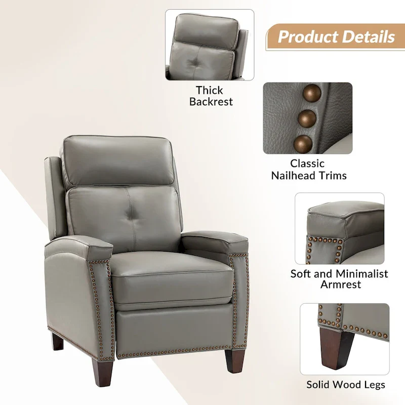 Gaspar Mid-Century  Pushback Recliner with Nailhead Trim by