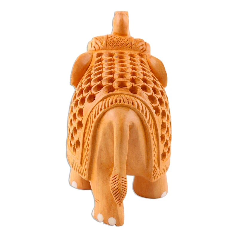 Novica Handmade Enchanting Elephant Wood Jali Sculpture
