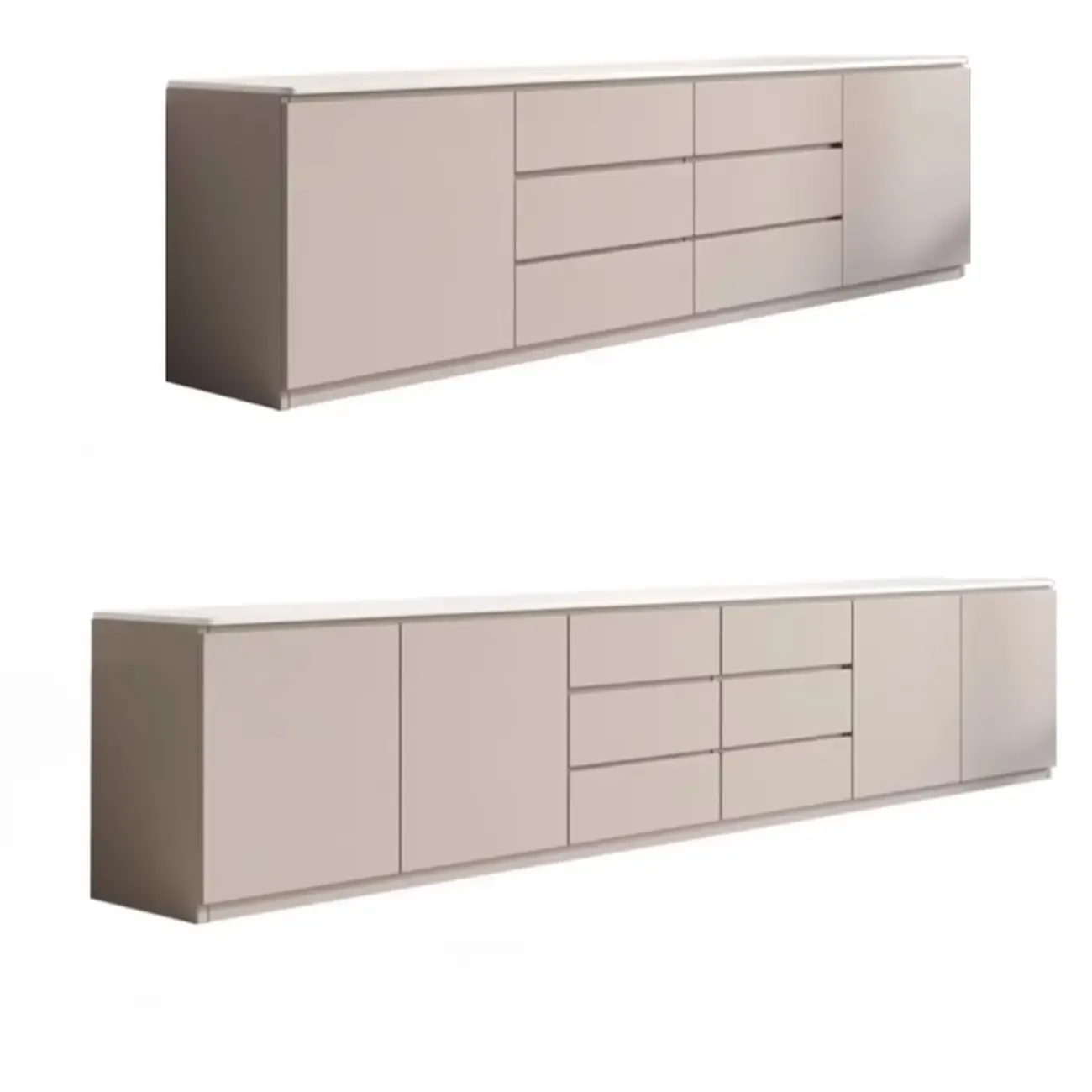 Modern Long White Wood TV Stand with Drawers
