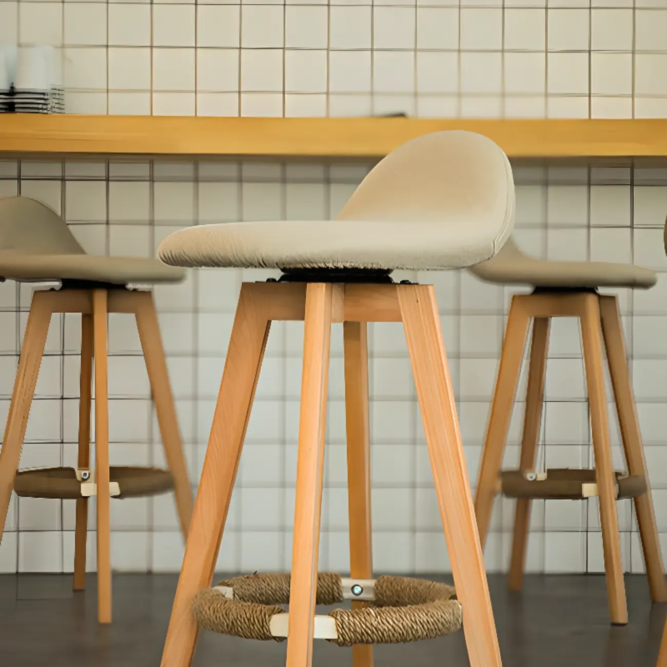 Scandinavian Wood Plush Seat Comfy Design Bar Stool