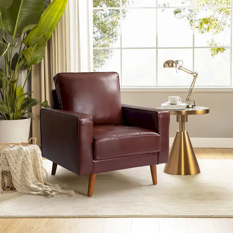 Mid-century Genuine Leather Arm Chair