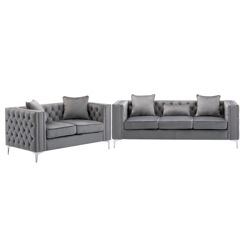 Velvet Fabric Sofa Loveseat Living Room Set