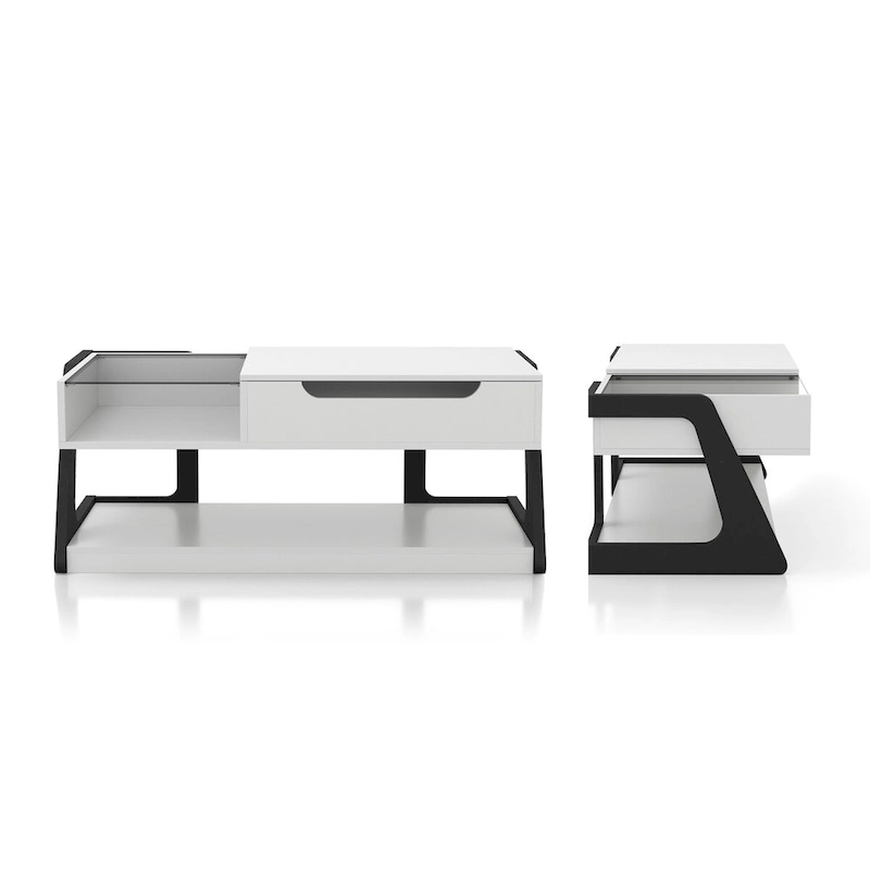 DH BASIC 2-Piece Modern White Lift-top Coffee Table and End Table Set by Denhour