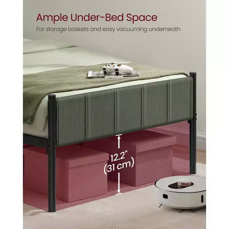 VASAGLE Twin Bed Frame with Upholstered Headboard,Footboard,550 lb Weight Capacity,Steel Slats,Easy Assembly,No Box Spring Needed