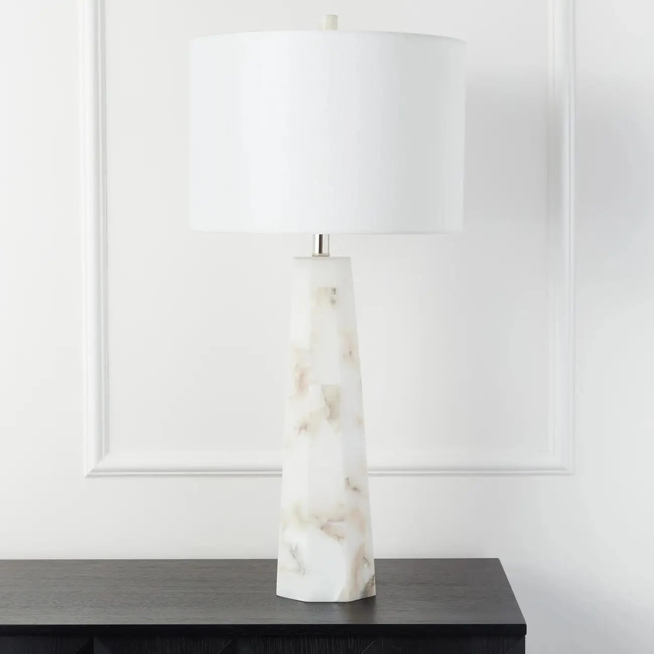 Modern Marble Alabaster Table Lamp with Linen Shade