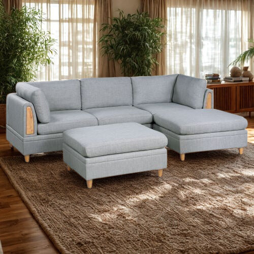 Walker Edison | Corner 5 Piece Modular Sofa Set with Ottoman