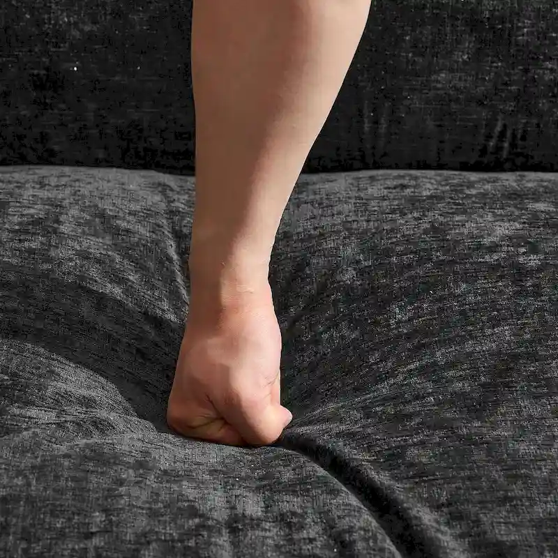 112 Modern L-Shape Chenille Upholstered Sofa with 5 Pillows