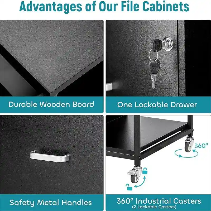 2 Drawer Mobile Filing Cabinet with Outlet - 15.75D x 43.31W x 29.53H