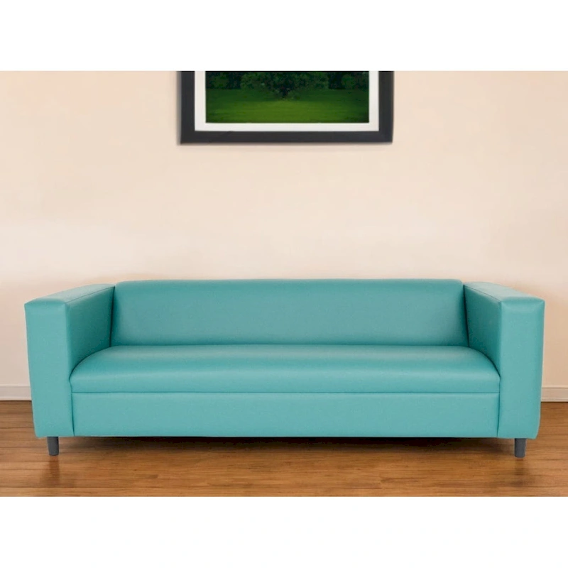 HomeRoots 84 Blue Faux Leather Sofa With Black Legs - 84