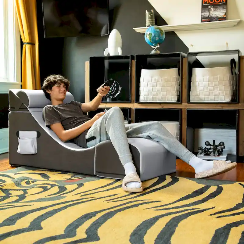 Jaxx Flexx V-Tex Convertible 3 in 1 Gamer Chair, Table, & Ottoman w/ Adjustable Headrest - Vinyl