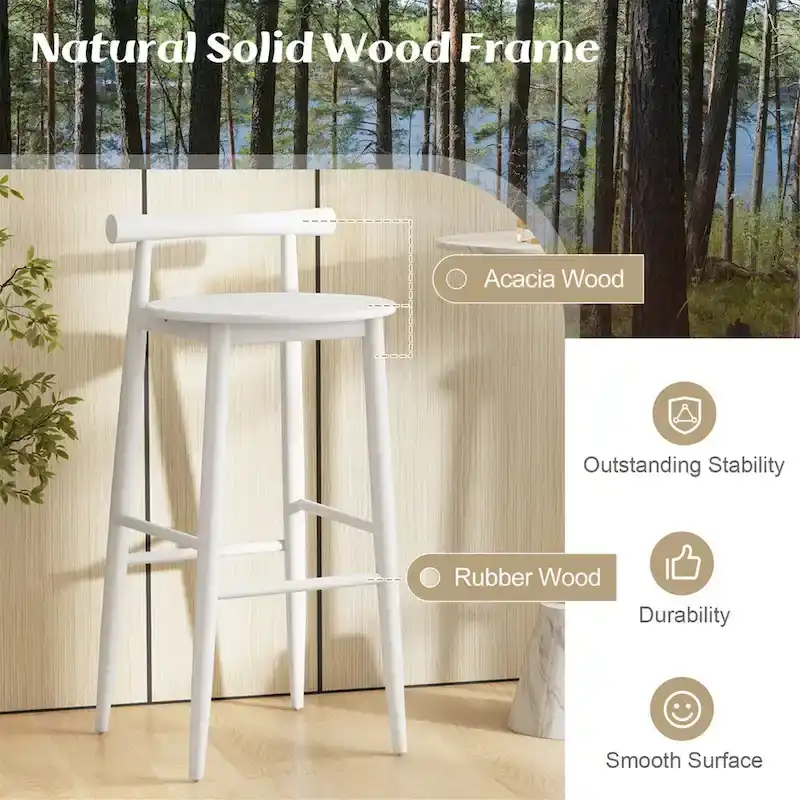 Gymax Bar Height Stools Set of 4 Bar Chair w/ Acacia Wood Frame