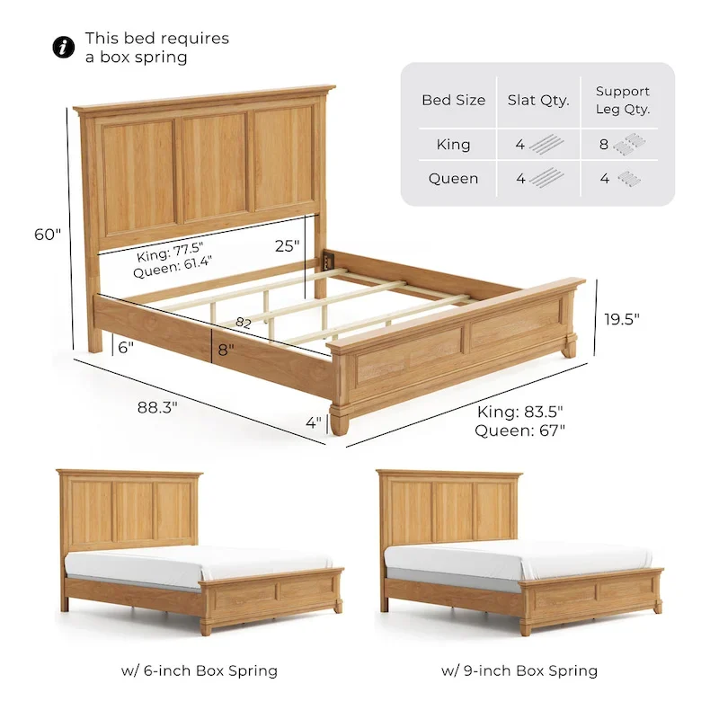 Wellington Farmhouse Natural Oak Solid Wood Panel Bed