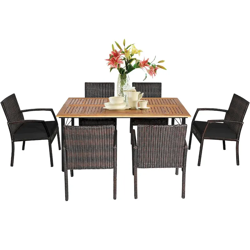 Costway 7PCS Patio Rattan Dining Chair Table Set with Cushion - See Details
