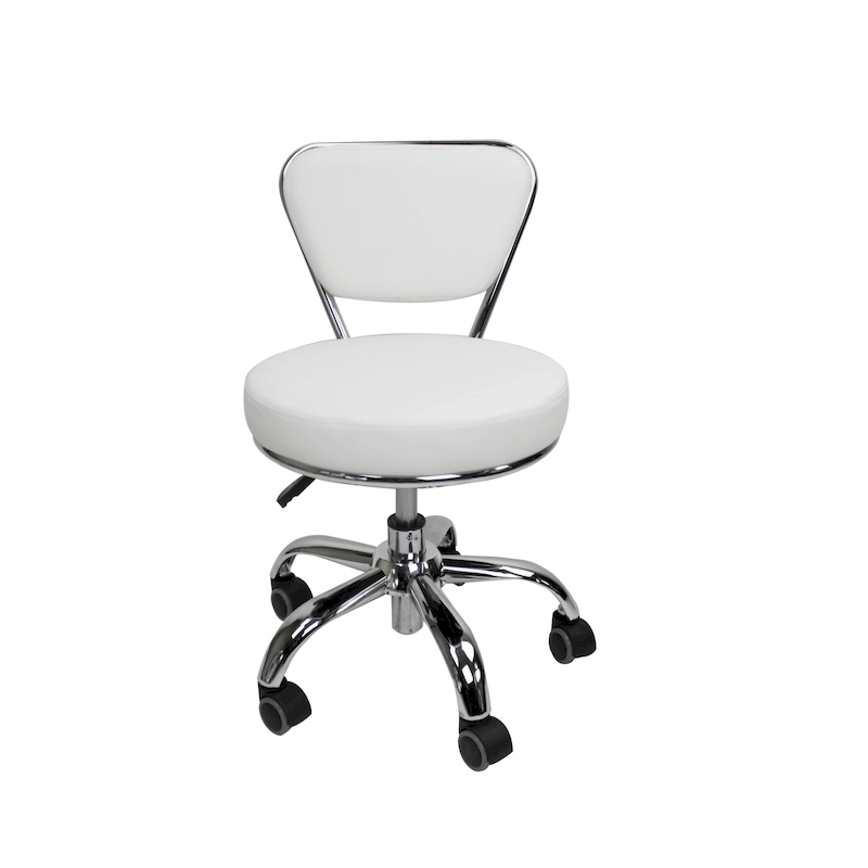 Dayton Short Stool Adjustable 13 to 15 Low Rolling Chair with Backrest, White - N/A
