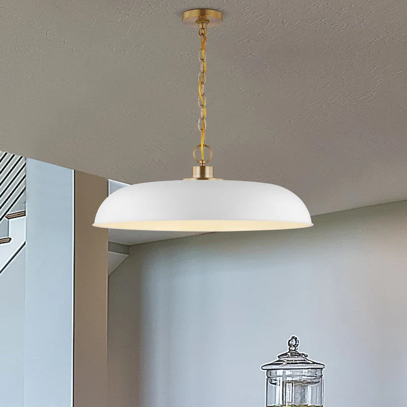 Colony 1 Light Large Pendant Matte White with Burnished Brass