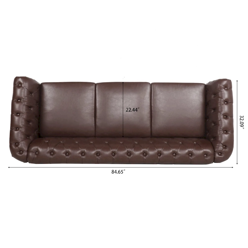 84.65 PU Rolled Arm Chesterfield 3 Seater Sofa