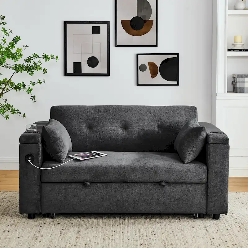 54 Pull-Out Sleeper Sofa Bed Double Seat Recliner Sofa Bed