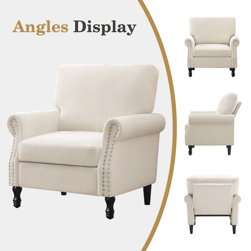 Modern Upholstered Armchair Nailhead Trim Accent Chair with Wood Legs
